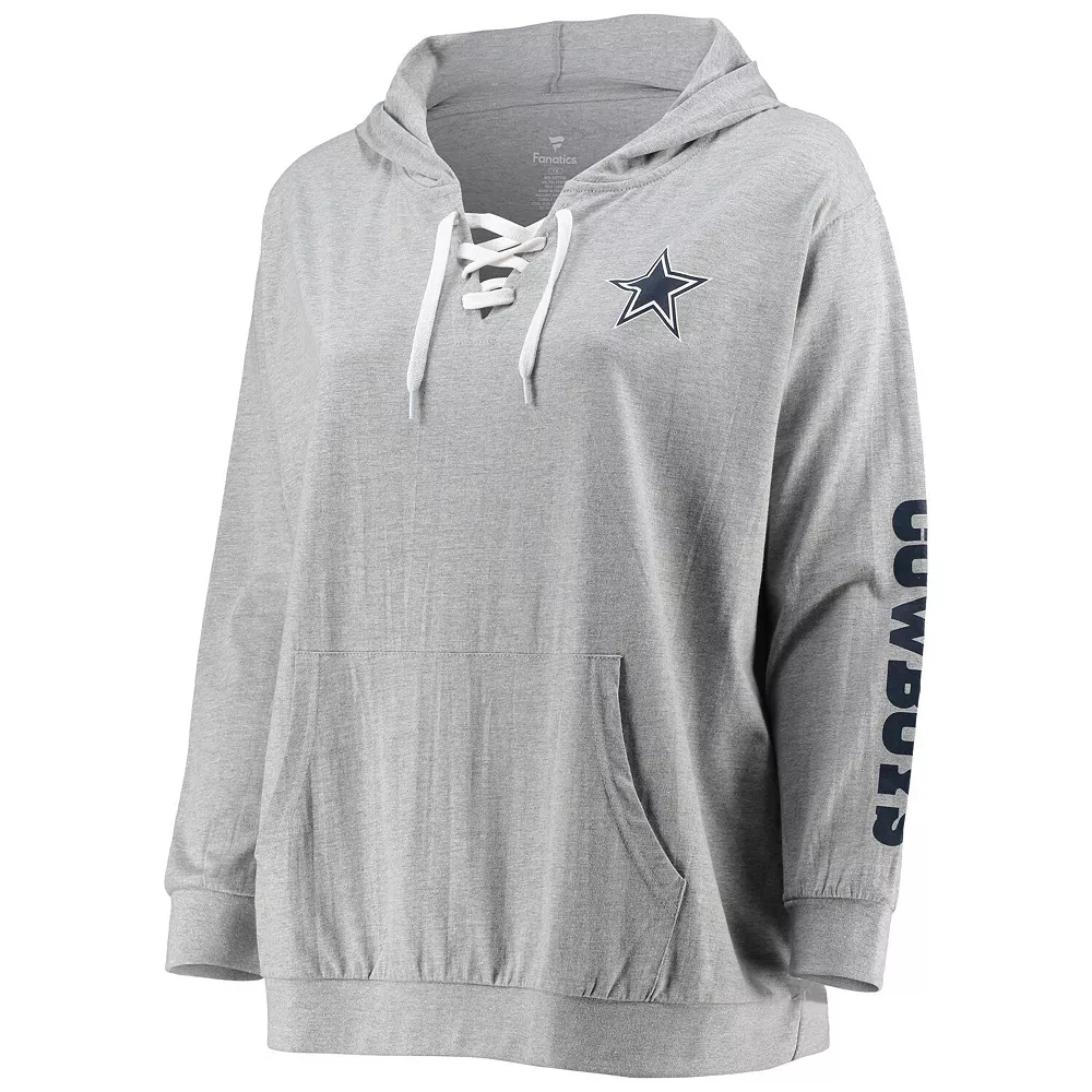 Women's Fanatics Branded Heathered Gray Dallas Cowboys Plus Size Lace-Up Pullover Hoodie 5 Women's Fanatics Branded Heathered Gray Dallas Cowboys Plus Size Lace-Up Pullover Hoodie - Image 3