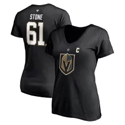 Women's Fanatics Branded Mark Stone Black Vegas Golden Knights Authentic Stack Name & Number V-Neck T-Shirt