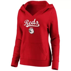 Women's Fanatics Branded Red Cincinnati Reds Core Team Lockup V-Neck Pullover Hoodie -Fanatics Clothing Shop 5368893 ALT2