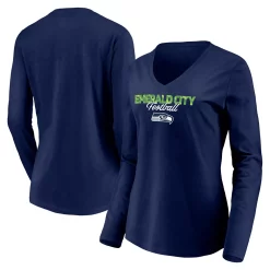 Women's Fanatics Branded College Navy Seattle Seahawks Highly Valued Long Sleeve V-Neck T-Shirt -Fanatics Clothing Shop 5372905 ALT