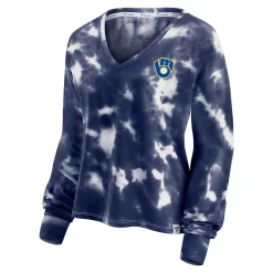 Women's Fanatics Branded White/Navy Milwaukee Brewers Tie-Dye V-Neck Pullover Cropped Tee -Fanatics Clothing Shop 5374003 ALT2