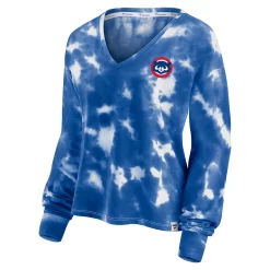 Women's Fanatics Branded White/Royal Chicago Cubs Tie-Dye V-Neck Pullover Cropped Tee -Fanatics Clothing Shop 5376700 ALT2