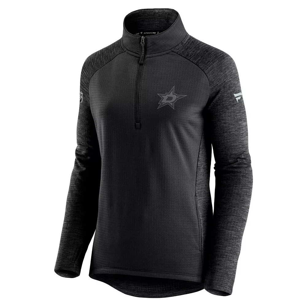 Women's Fanatics Branded Black/Heathered Charcoal Dallas Stars Authentic Pro Travel & Training Raglan Quarter-Zip Jacket 4 Women's Fanatics Branded Black/Heathered Charcoal Dallas Stars Authentic Pro Travel & Training Raglan Quarter-Zip Jacket - Image 2