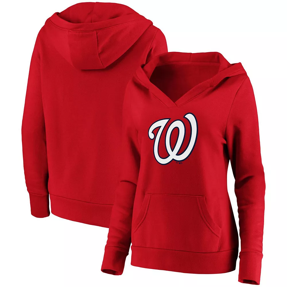 Women's Fanatics Branded Red Washington Nationals Official Logo Crossover V-Neck Pullover Hoodie 3 Women's Fanatics Branded Red Washington Nationals Official Logo Crossover V-Neck Pullover Hoodie