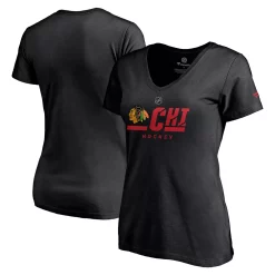 Women's Fanatics Branded Black Chicago Blackhawks Authentic Pro Secondary Logo V-Neck T-Shirt