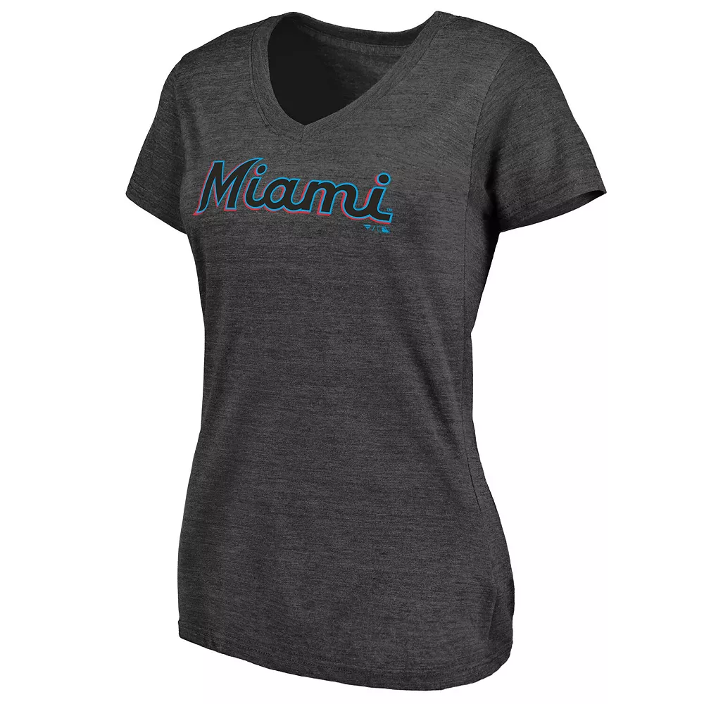 Women's Fanatics Branded Heathered Charcoal Miami Marlins Wordmark Tri-Blend V-Neck T-Shirt 5 Women's Fanatics Branded Heathered Charcoal Miami Marlins Wordmark Tri-Blend V-Neck T-Shirt - Image 3