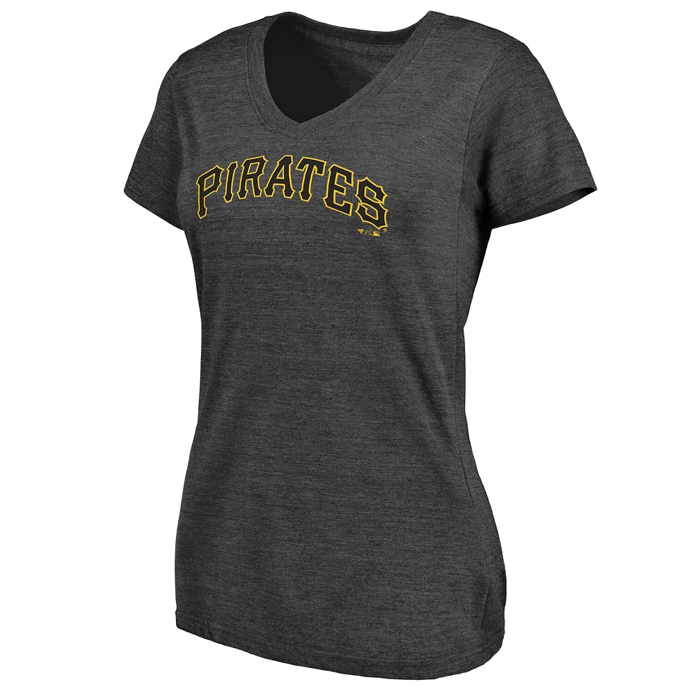 Women's Fanatics Branded Heathered Charcoal Pittsburgh Pirates Wordmark Tri-Blend V-Neck T-Shirt 5 Women's Fanatics Branded Heathered Charcoal Pittsburgh Pirates Wordmark Tri-Blend V-Neck T-Shirt - Image 3