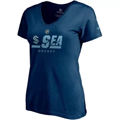 Women's Fanatics Branded Navy Seattle Kraken Authentic Pro Secondary Logo V-Neck T-Shirt -Fanatics Clothing Shop 5386036 ALT2