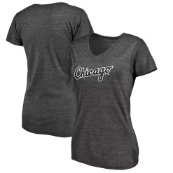 Women's Fanatics Branded Heathered Charcoal Chicago White Sox Wordmark Tri-Blend V-Neck T-Shirt -Fanatics Clothing Shop 5386284 ALT