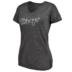 Women's Fanatics Branded Heathered Charcoal Chicago White Sox Wordmark Tri-Blend V-Neck T-Shirt -Fanatics Clothing Shop 5386284 ALT2