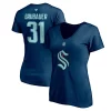 Women's Fanatics Branded Philipp Grubauer Deep Sea Blue Seattle Kraken Authentic Stack Name & Number V-Neck T-Shirt -Fanatics Clothing Shop 5386871