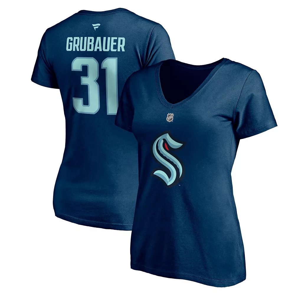 Women's Fanatics Branded Philipp Grubauer Deep Sea Blue Seattle Kraken Authentic Stack Name & Number V-Neck T-Shirt 4 Women's Fanatics Branded Philipp Grubauer Deep Sea Blue Seattle Kraken Authentic Stack Name & Number V-Neck T-Shirt - Image 2