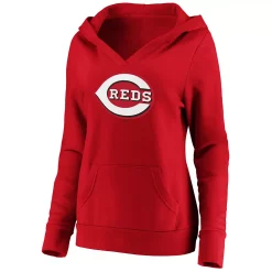 Women's Fanatics Branded Red Cincinnati Reds Official Logo Crossover V-Neck Pullover Hoodie -Fanatics Clothing Shop 5391731 ALT2