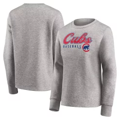 Women's Fanatics Branded Heathered Gray Chicago Cubs Crew Pullover Sweater