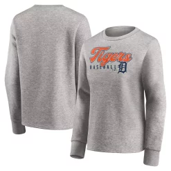 Women's Fanatics Branded Heathered Gray Detroit Tigers Crew Pullover Sweater