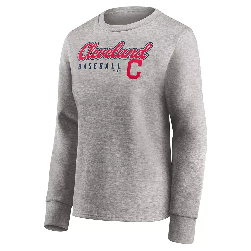 Women's Fanatics Branded Heathered Gray Cleveland Indians Crew Pullover Sweater 5 Women's Fanatics Branded Heathered Gray Cleveland Indians Crew Pullover Sweater - Image 3