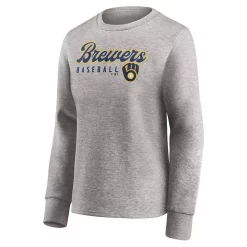 Women's Fanatics Branded Heathered Gray Milwaukee Brewers Crew Pullover Sweater -Fanatics Clothing Shop 5399958 ALT2