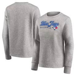 Women's Fanatics Branded Heathered Gray Toronto Blue Jays Crew Pullover Sweater