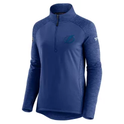 Women's Fanatics Branded Blue/Heathered Blue Tampa Bay Lightning Logo Authentic Pro Travel & Training Raglan Quarter-Zip Jacket -Fanatics Clothing Shop 5410981 ALT2