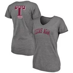 Women's Fanatics Branded Heathered Gray Texas A&M Aggies Slab Serif 2-Hit V-Neck Tri-Blend T-Shirt