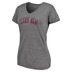 Women's Fanatics Branded Heathered Gray Texas A&M Aggies Slab Serif 2-Hit V-Neck Tri-Blend T-Shirt -Fanatics Clothing Shop 5411680 ALT2