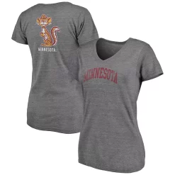 Women's Fanatics Branded Heathered Gray Minnesota Golden Gophers Slab Serif 2-Hit V-Neck Tri-Blend T-Shirt