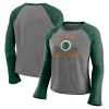 Women's Majestic Heathered Gray/Heathered Green Miami Hurricanes Competitive Edge Cropped Raglan Long Sleeve T-Shirt -Fanatics Clothing Shop 5416764