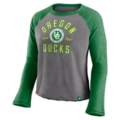 Women's Majestic Heathered Gray/Heathered Green Oregon Ducks Competitive Edge Cropped Raglan Long Sleeve T-Shirt -Fanatics Clothing Shop 5418066 ALT2