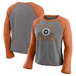Women's Majestic Heathered Gray/Heathered Texas Orange Texas Longhorns Competitive Edge Cropped Raglan Long Sleeve T-Shirt