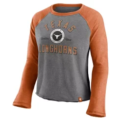 Women's Majestic Heathered Gray/Heathered Texas Orange Texas Longhorns Competitive Edge Cropped Raglan Long Sleeve T-Shirt -Fanatics Clothing Shop 5418385 ALT2