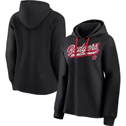 Women's Fanatics Branded Black Wisconsin Badgers Script Raglan Pullover Hoodie -Fanatics Clothing Shop 5421466 ALT
