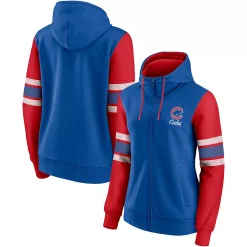 Women's Fanatics Branded Royal/Red Chicago Cubs Primary Script Full-Zip Hoodie