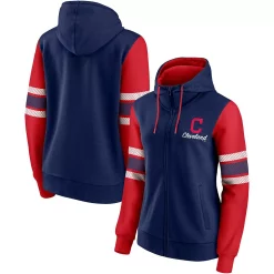 Women's Fanatics Branded Navy/Red Cleveland Indians Primary Script Full-Zip Hoodie
