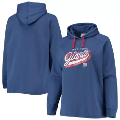 Women's Fanatics Branded Royal New York Giants Plus Size First Contact Raglan Pullover Hoodie