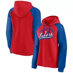 Women's Fanatics Branded Red/Royal Philadelphia 76ers Record Holder Raglan Pullover Hoodie