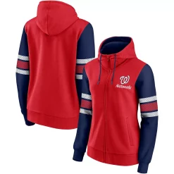 Women's Fanatics Branded Red/Navy Washington Nationals Primary Script Full-Zip Hoodie