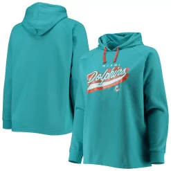 Women's Fanatics Branded Aqua Miami Dolphins Plus Size First Contact Raglan Pullover Hoodie