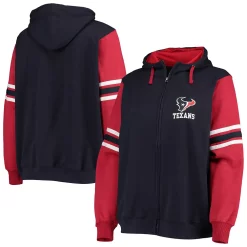 Women's Fanatics Branded Navy/Red Houston Texans Plus Size Primary Logo Script Full-Zip Hoodie