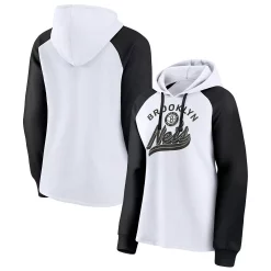Women's Fanatics Branded White/Black Brooklyn Nets Record Holder Raglan Pullover Hoodie