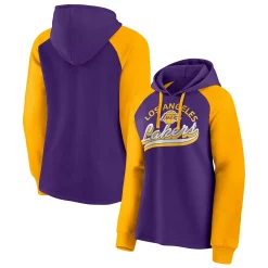 Women's Fanatics Branded Purple/Gold Los Angeles Lakers Record Holder Raglan Pullover Hoodie