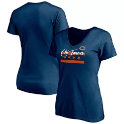 Women's Fanatics Branded Navy Chicago Bears Hometown Collection Wildcat V-Neck T-Shirt