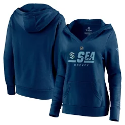 Women's Fanatics Branded Navy Seattle Kraken Authentic Pro Secondary Logo V-Neck Pullover Hoodie