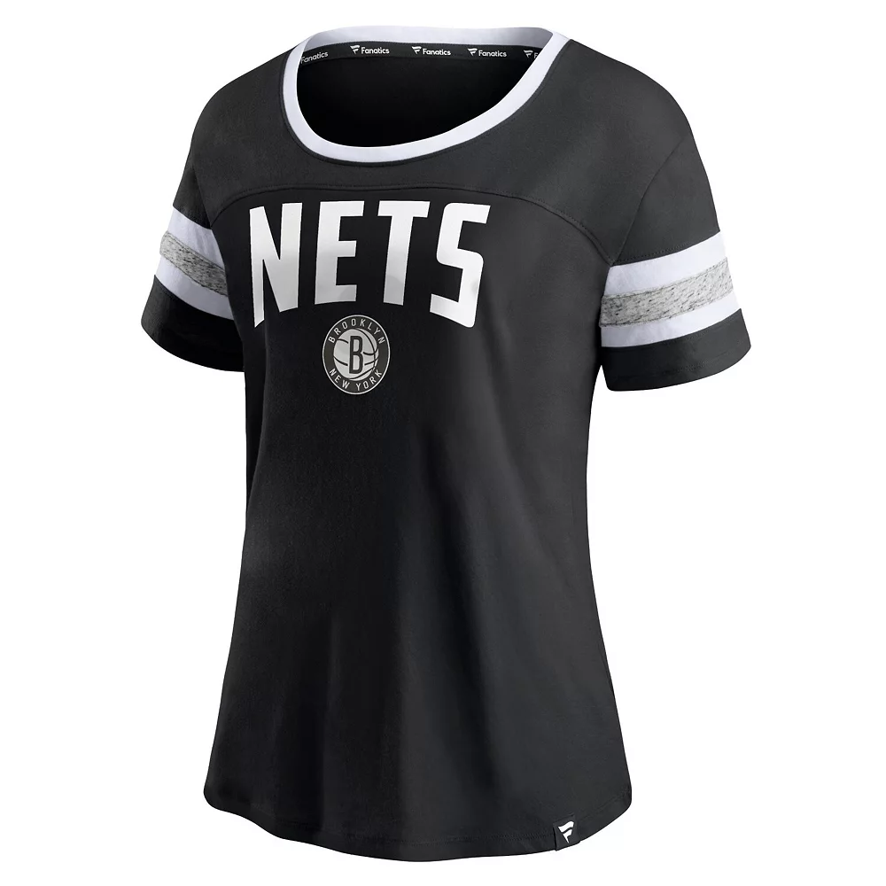 Women's Fanatics Branded Black/Heathered Gray Brooklyn Nets Block Party Striped Sleeve T-Shirt 5 Women's Fanatics Branded Black/Heathered Gray Brooklyn Nets Block Party Striped Sleeve T-Shirt - Image 3