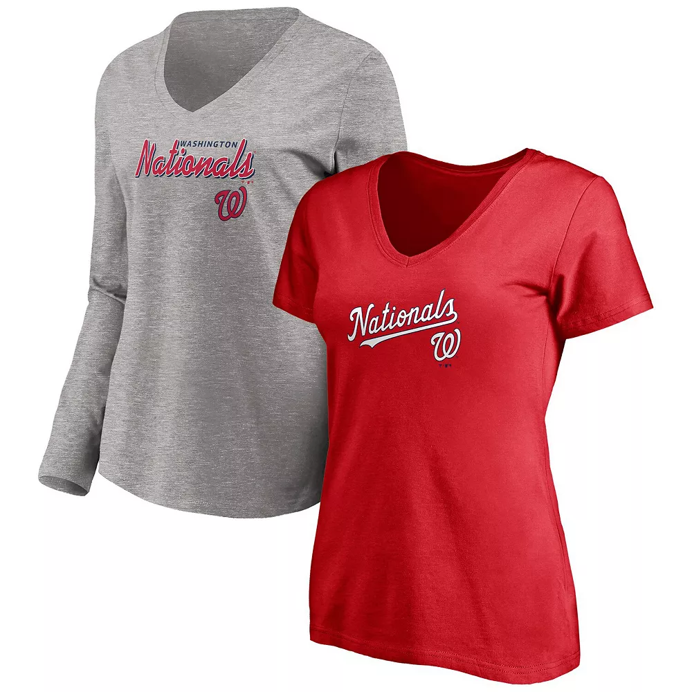 Women's Fanatics Branded Red/Heathered Gray Washington Nationals Team V-Neck T-Shirt Combo Set 3 Women's Fanatics Branded Red/Heathered Gray Washington Nationals Team V-Neck T-Shirt Combo Set
