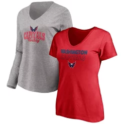 Women's Fanatics Branded Red/Heathered Gray Washington Capitals Short Sleeve & Long Sleeve V-Neck T-Shirt Combo Pack