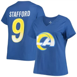 Women's Fanatics Branded Matthew Stafford Royal Los Angeles Rams Plus Size Player Name & Number V-Neck T-Shirt