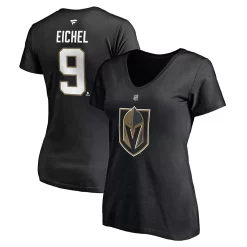 Women's Fanatics Branded Jack Eichel Black Vegas Golden Knights Authentic Stack Name & Number V-Neck T-Shirt