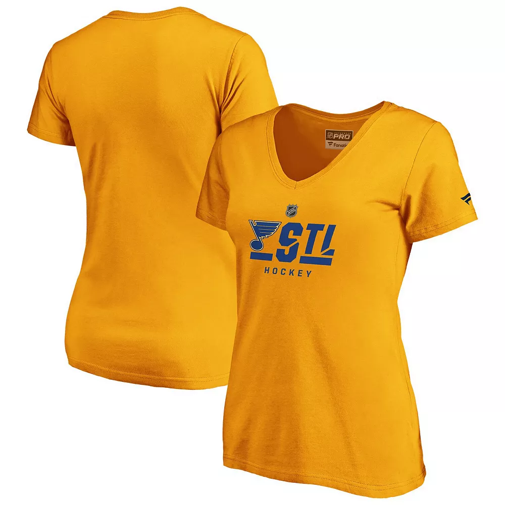 Women's Fanatics Branded Gold St. Louis Blues Authentic Pro Secondary Logo V-Neck T-Shirt 3 Women's Fanatics Branded Gold St. Louis Blues Authentic Pro Secondary Logo V-Neck T-Shirt