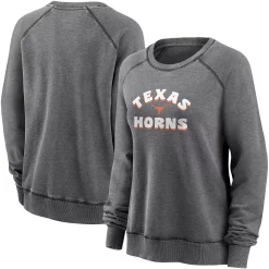Women's Fanatics Branded Heathered Charcoal Texas Longhorns Retro Raglan Pullover Sweatshirt -Fanatics Clothing Shop 5680003 ALT