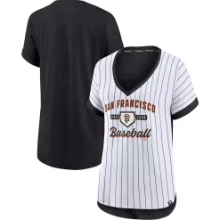 Women's Fanatics Branded White/Black San Francisco Giants Iconic Noise Factor Pinstripe V-Neck T-Shirt